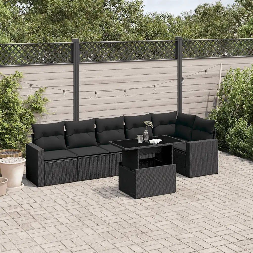 Set Divani da Giardino con Cuscini 7pz Nero Polyrattan 3267285
