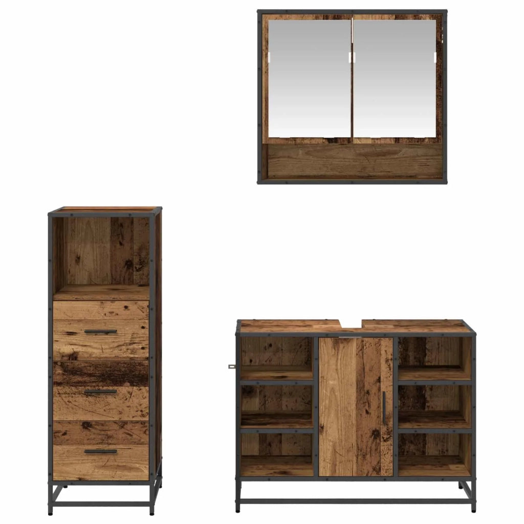 Set di mobili per il bagno con cassetto 3 pcs Legno vecchio 3402563