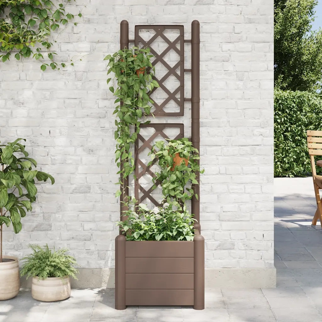 Fioriera | Cassetta per fiori | Vaso da Giardino con Graticcio 43x43x142 cm PP Mocca