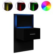 Comodino | Armadio da Notte | Mobiletto da notte a Parete con Luci LED Nero