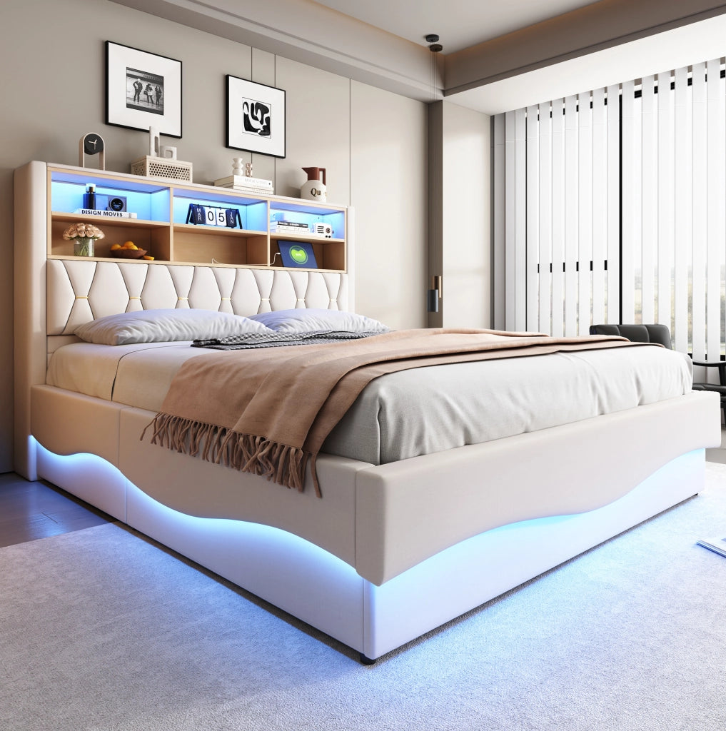 Letto 180x200 cm con LED; contenitore e USB