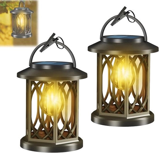 Lanterne a energia solare - lampadine acqua-resistenti con effetto lampeggiante, interruttore automatico, decorazioni appese, adatte per esterni, terrazza e giardino (2 pezzi)