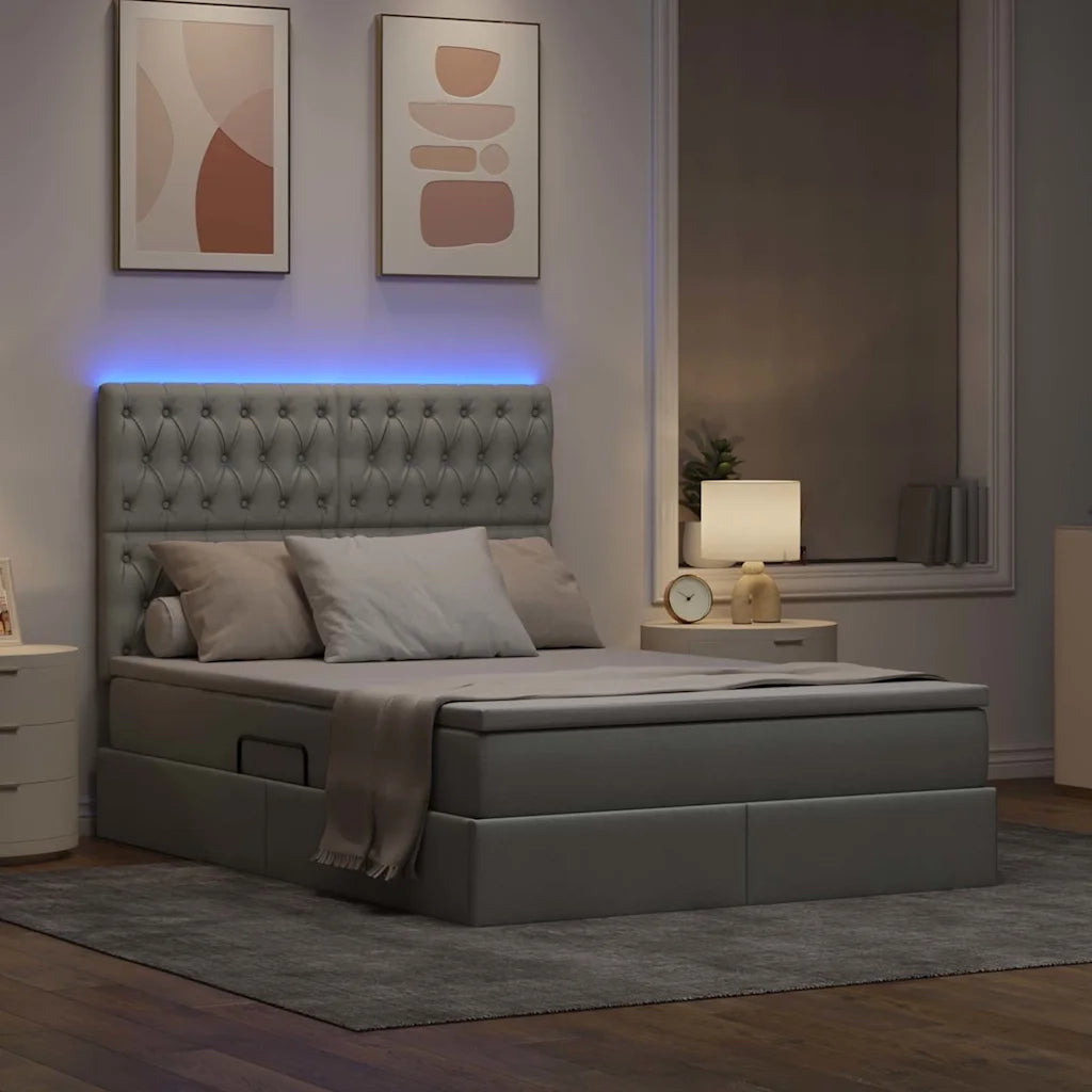 Letto con contenitore e LED con led Grigio chiaro 140 x 200 cm
