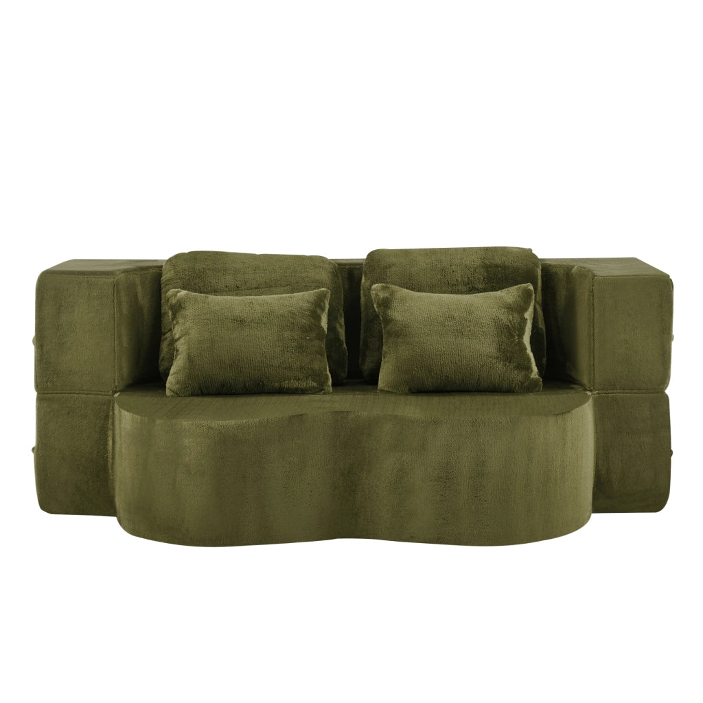 DIVANO Letto Pieghevole 2 in 1 Verde in Schiuma e Molle con 4 Cuscini
