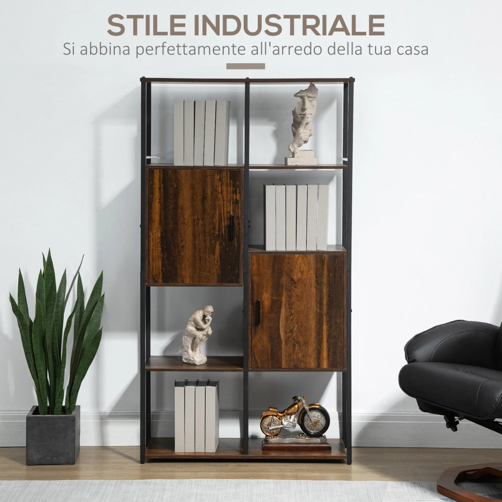 Libreria Stile Industriale con Ripiani e Armadietti ¨C Zephmum ¨C 90x30x159.5cm, Nero e Marrone