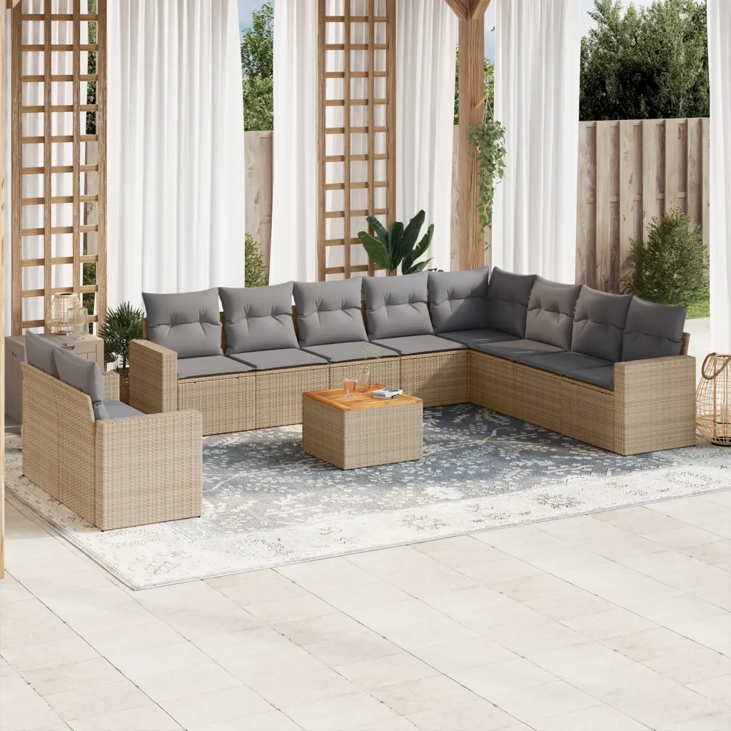 Set Divano da Giardino 11 pz con Cuscini Beige Misto Polyrattan 3256528