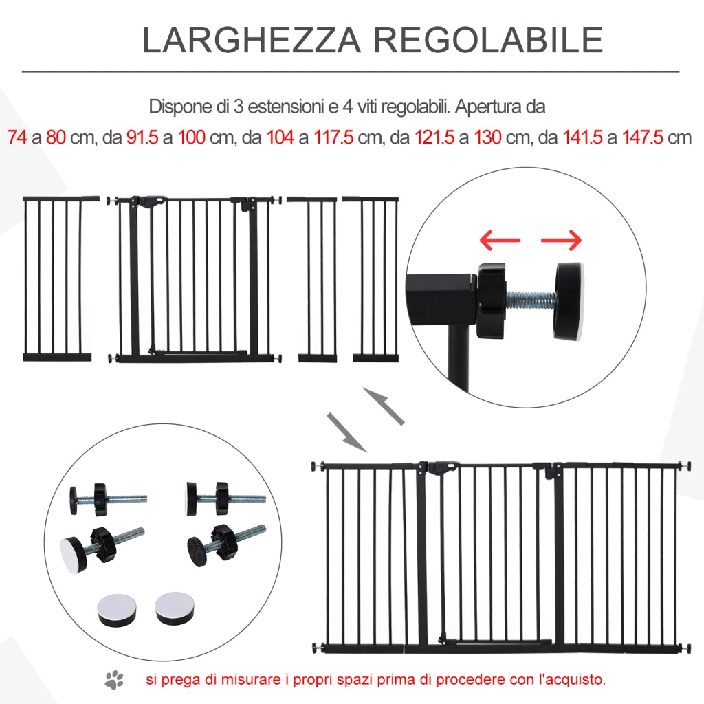 EasyComfort Cancellino per Cani a 3 Estensioni con Larghezza Regolabile fino a 147.5 cm e Chiusura Automatica, Nero