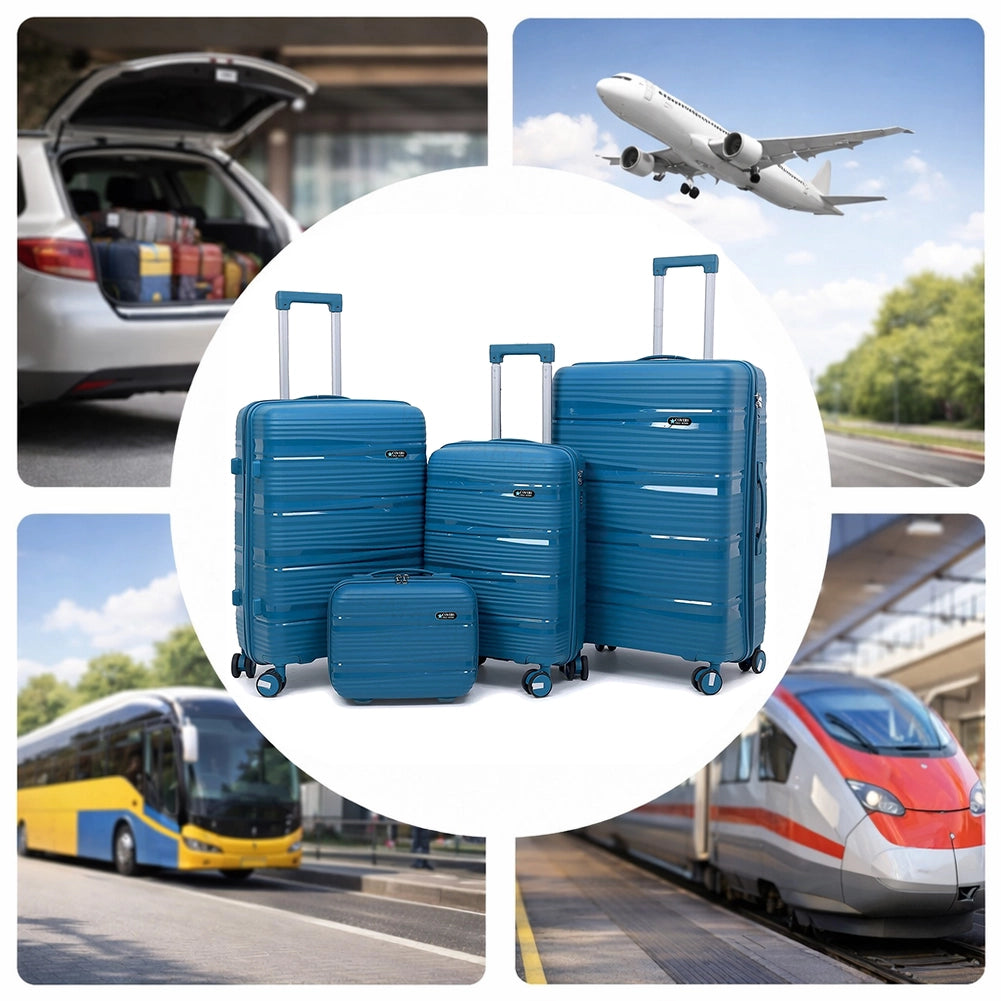 Set 4 Valigie Rigide e Beauty Case da Viaggio con Maniglia Telescopica Blu