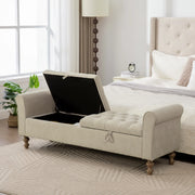 Banca contenitore con doppio coperchio e seduta in chenille con gambe in legno massiccio greige 134,5 × 30,0 × 49,0 cm