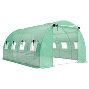 Serra di circa 4 x 3 x 2 m, serra in alluminio con ruote, 2 porte con cerniera e 8 finestre a rete, pali di supporto, verde
