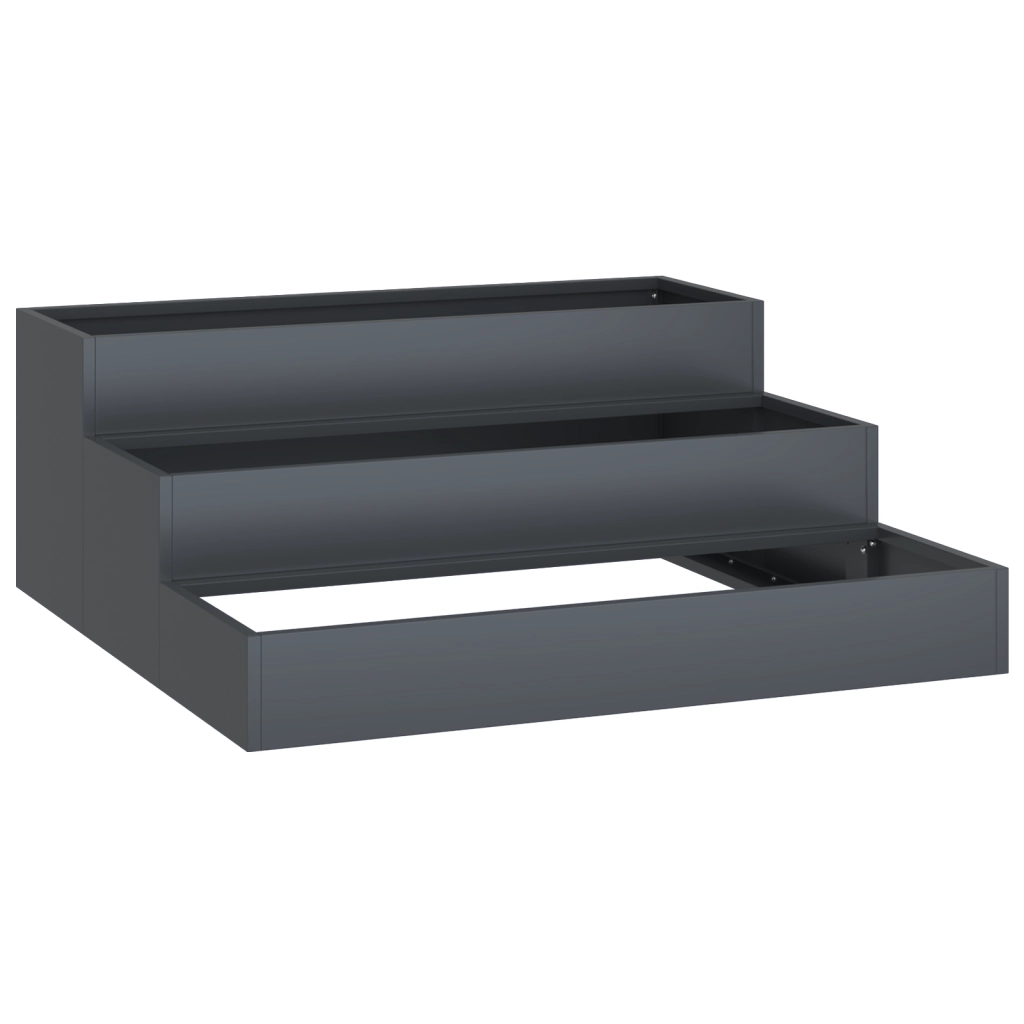 Fioriera da Giardino 3 Livelli 90x90x35 cm Antracite Acciaio