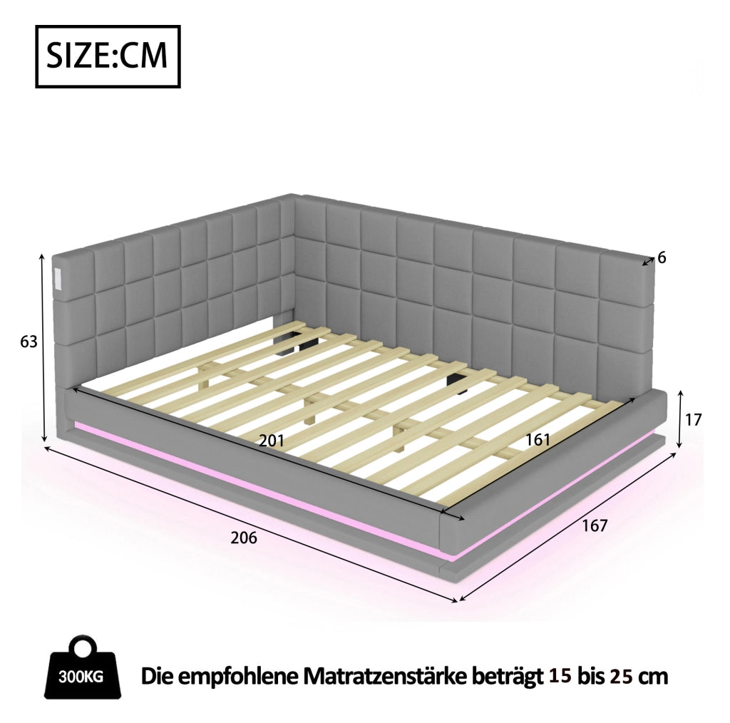 Divano letto 160x200 cm grigio in lino con luci LED e porta USB