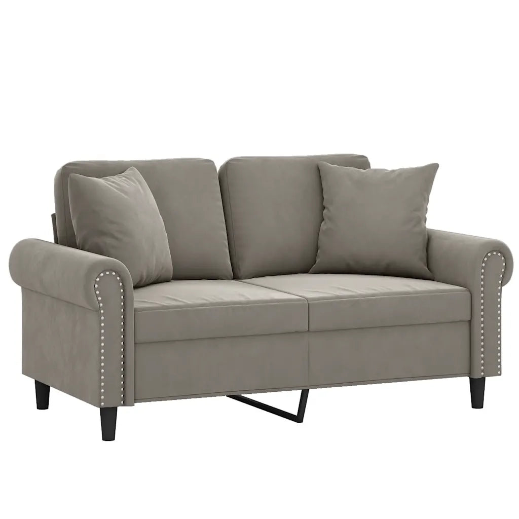 Divano a 2 Posti con Cuscini Grigio Chiaro 120 cm in Velluto 3153195