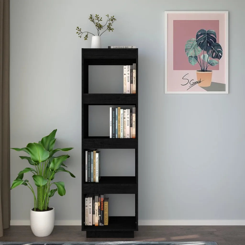 Libreria/Divisorio Nero 40x35x135 cm in Legno Massello di Pino 810853
