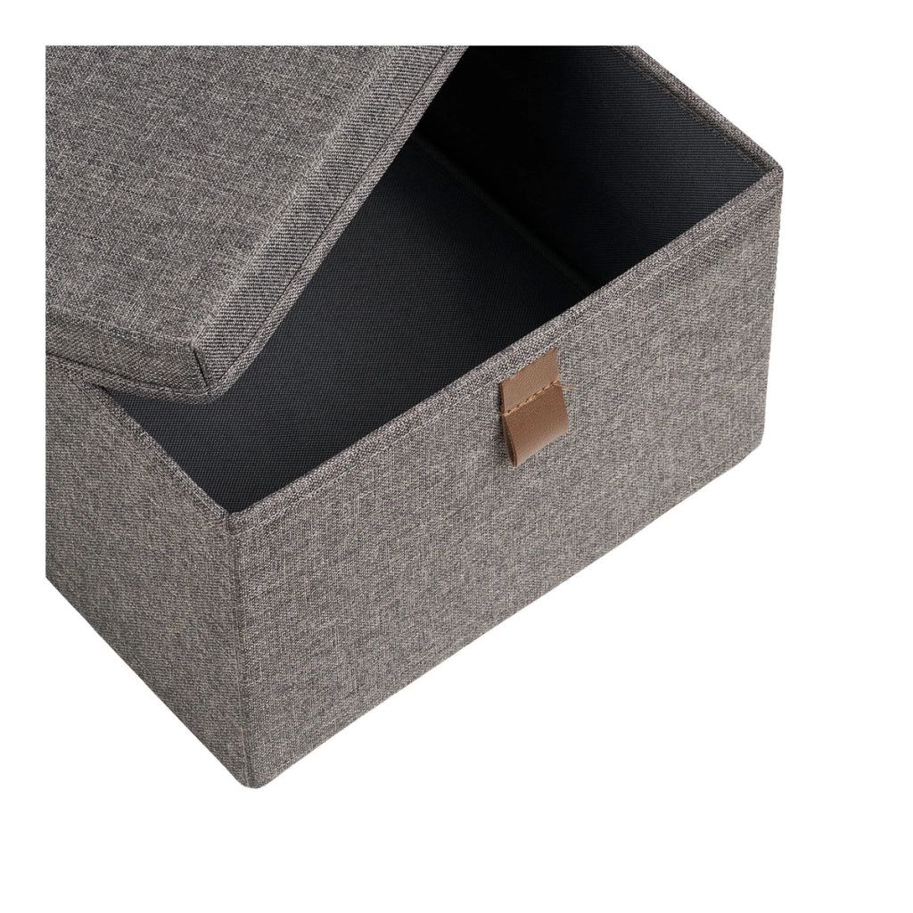 Set 3 scatole Noto in tessuto grigio scuro con coperchio e linguetta in ecopelle