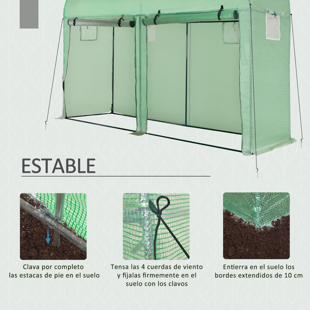 Serra da Giardino ¨C Xylo ¨C 300x100x200 cm Acciaio e PE 140g/©O Verde con 4 Finestre 2 Porte