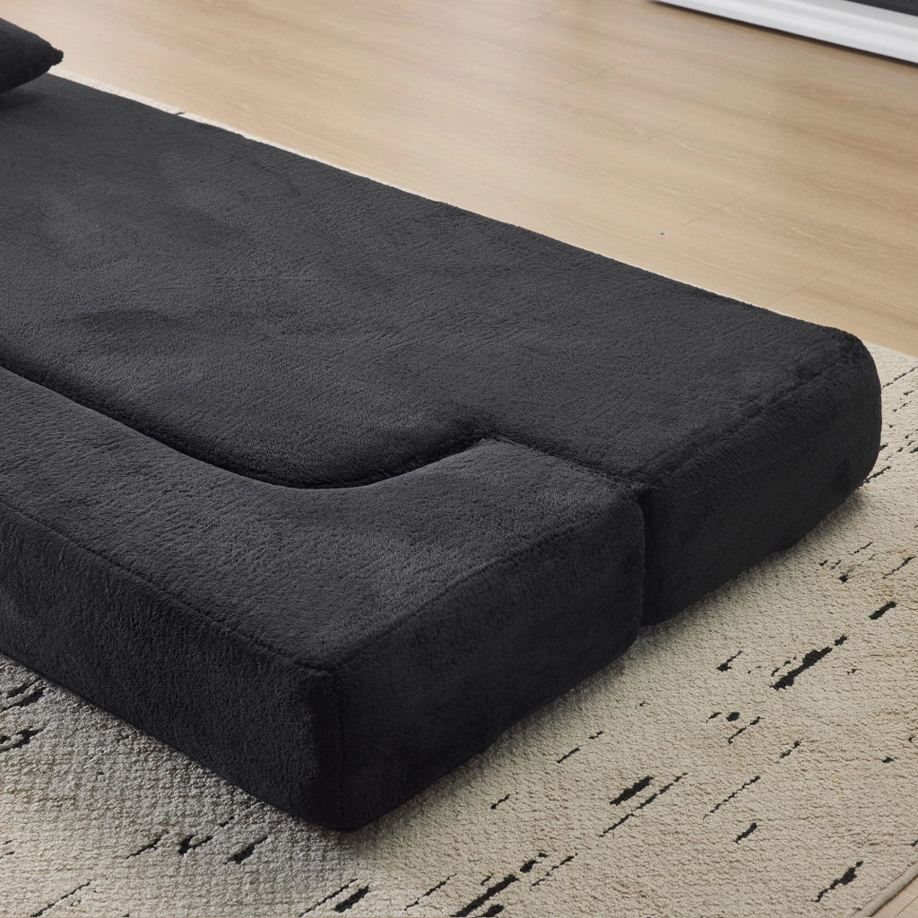Divano convertibile a due posti in schiuma con comfort ergonomico, senza montaggio e cuscini per salotto, nero