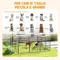 Recinto per Cani a 12 Pannelli Modulabili da 80x1.5x80 cm, Pieghevole con Porta in Acciaio, 12 Picchetti, Grigio