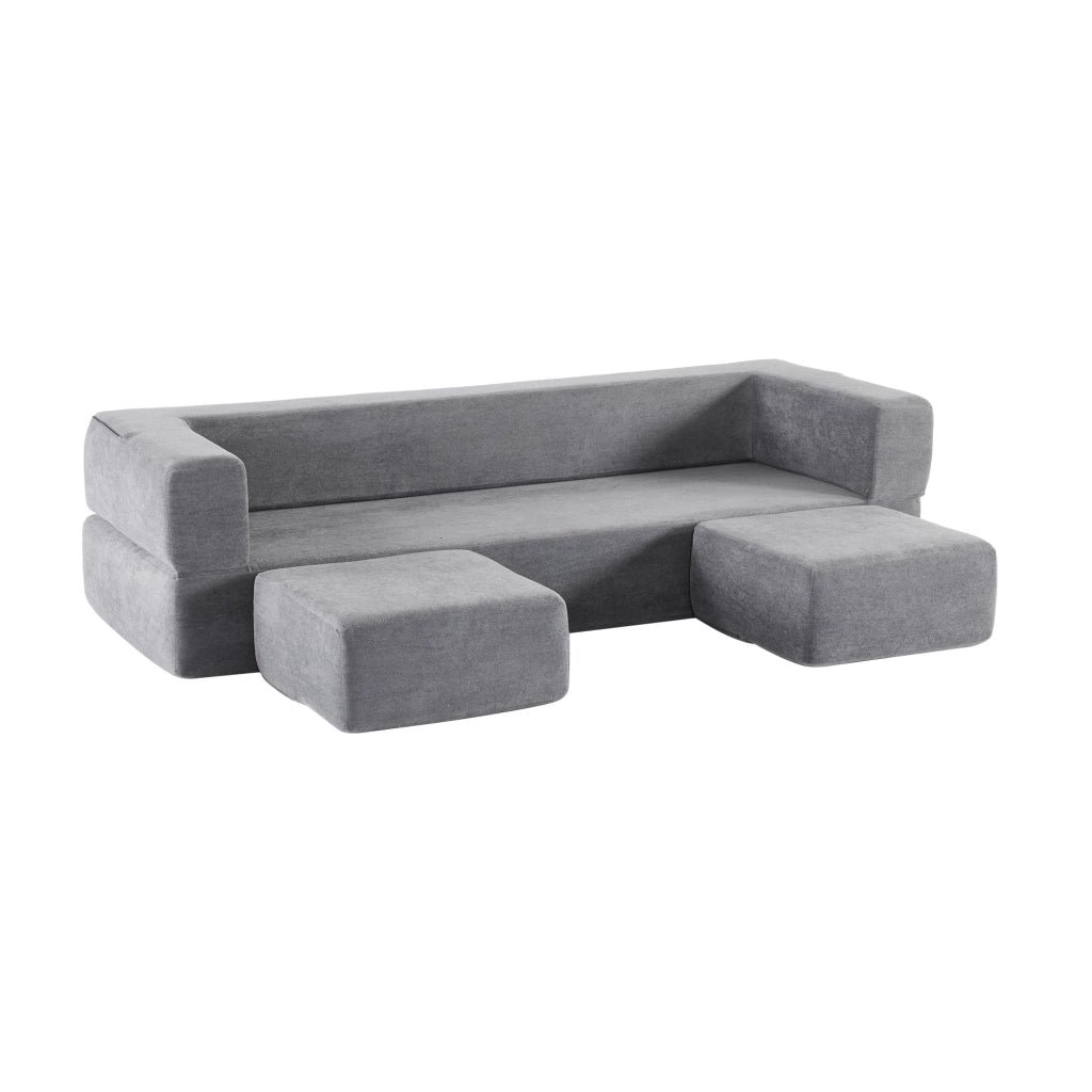 Divano letto modulare multifunzione in chenille grigio, con schiuma ad alta densità e 3 moduli