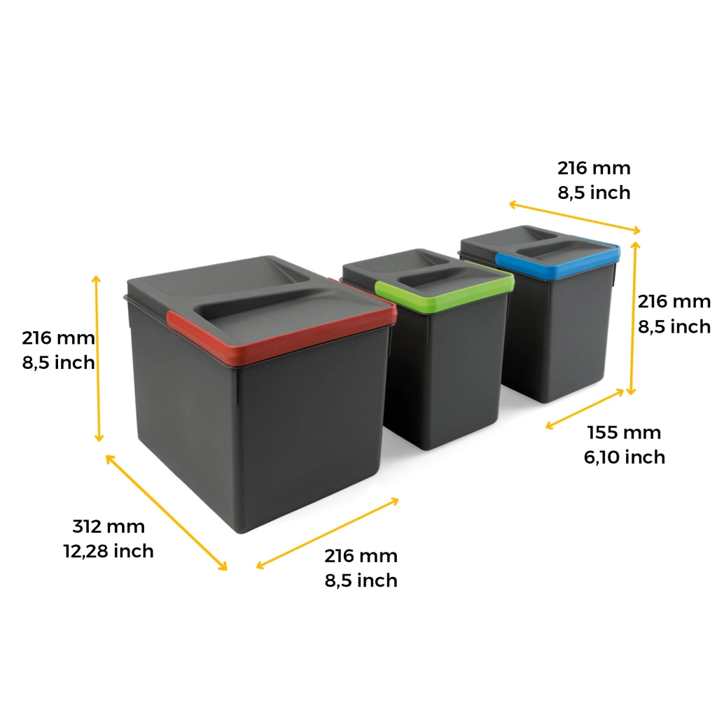 Emuca Contenitori per cassetti da cucina Recycle, Altezza 216, 1x12 + 2x6, Plastica grigio antracite, Tecnoplastica, 1 u.