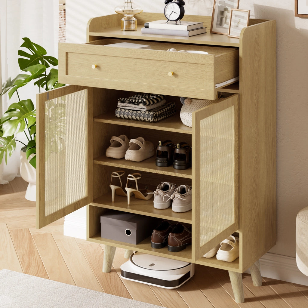 Scarpiera moderna con 2 ante, 1 cassetto e ripiani regolabili, 80 ¡Á 105 ¡Á 35 cm, Light Oak