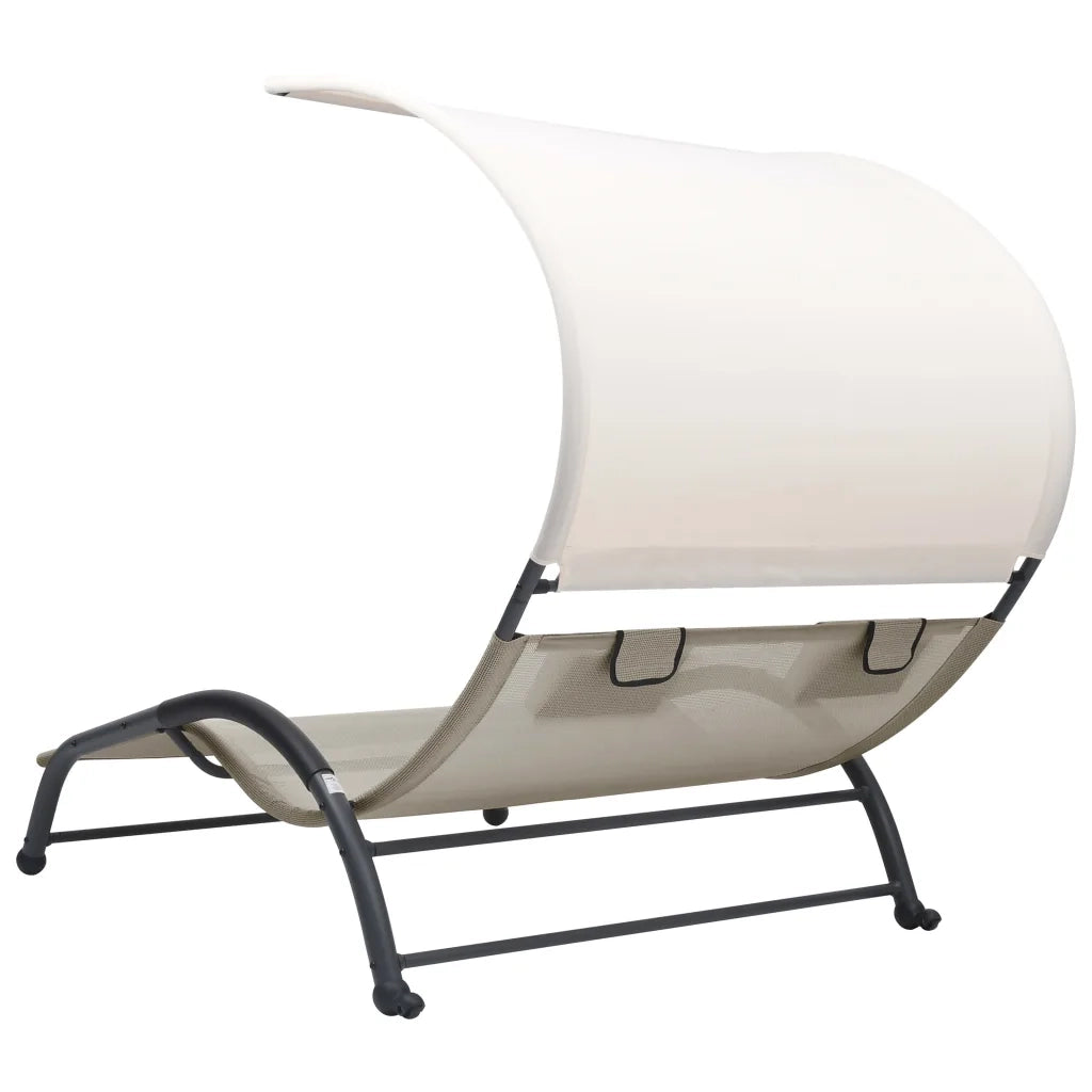 Lettino Prendisole Doppio con Baldacchino in Textilene Crema 310544
