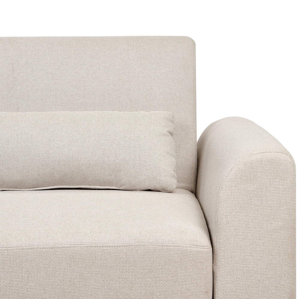 Divano letto ad angolo Rivestimento beige chiaro in tessuto poliestere Gambe in legno chiaro Cuscini Design moderno