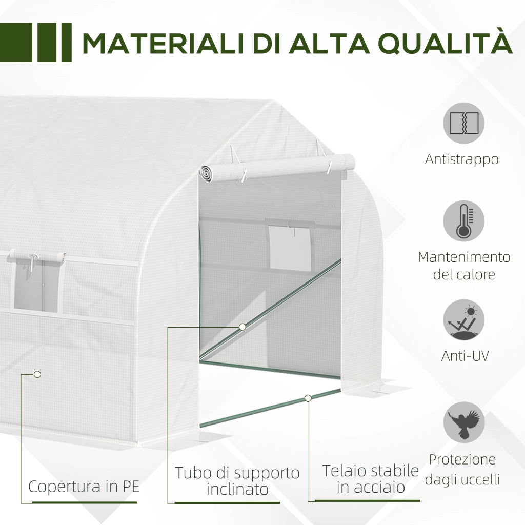 Serra da Giardino ¨C zephmum ¨C Acciaio e PP, Verde, 6x3x2m, 8 Finestre, Porta Avvolgibile