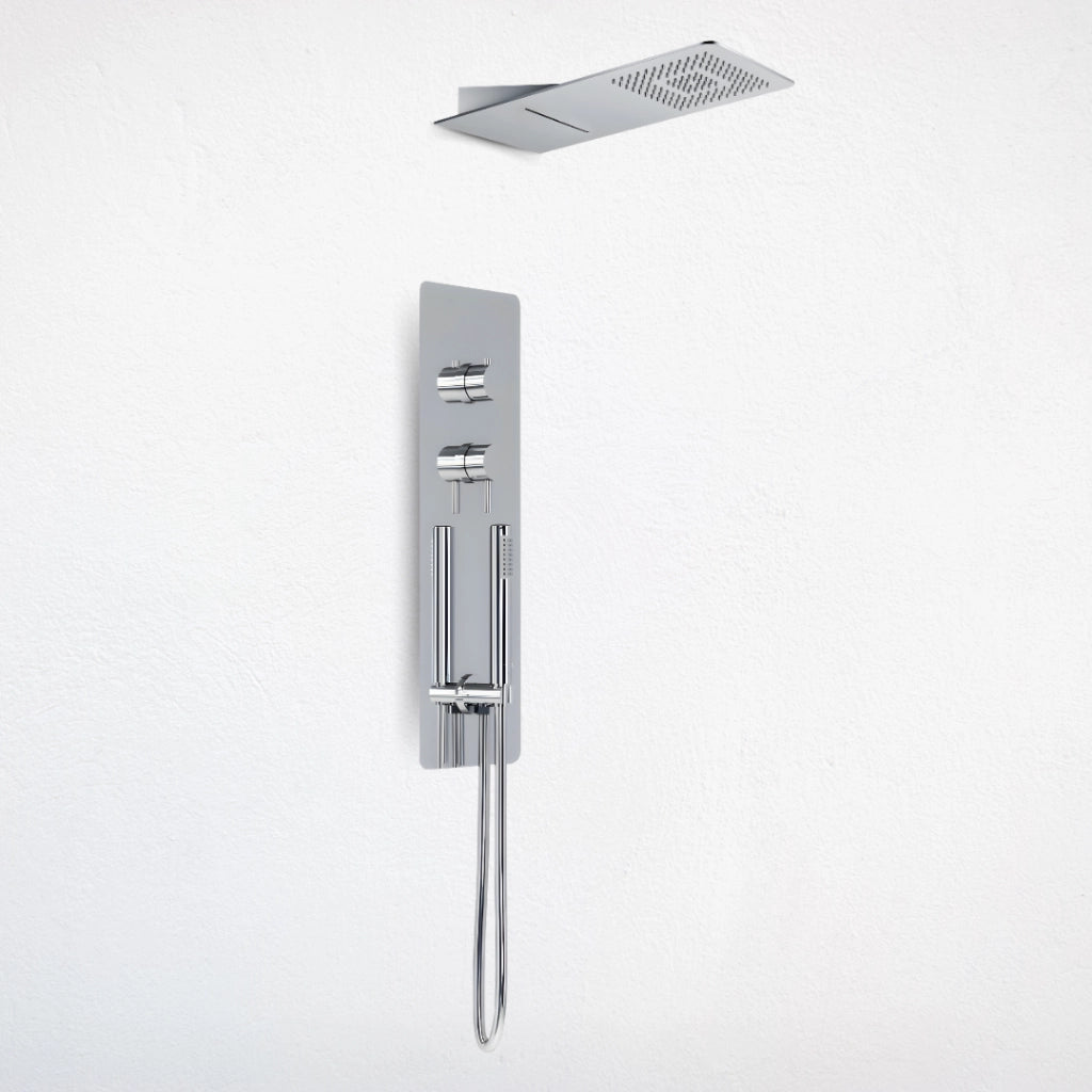Wall kit a parete da incasso a muro acciaio inox + soffione doccia a parete acciaio inox punta quadrata con cascata