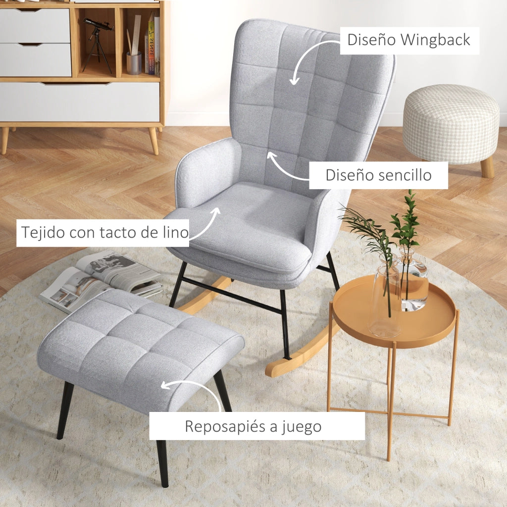 Sedia a dondolo con poggiapiedi e braccioli imbottiti ¨C zephmum ¨C Grigio chiaro