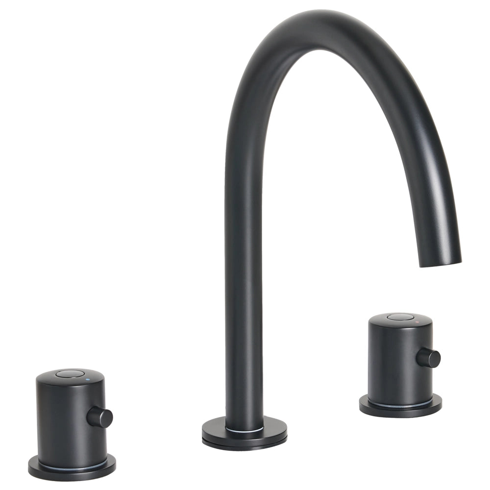 Rubinetto miscelatore per lavabo in ottone neroa due maniglie con beccuccio curvo Accessori bagno Bagno