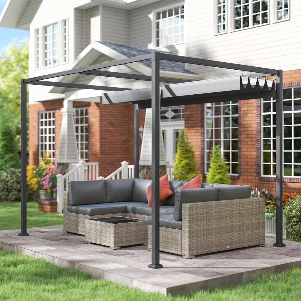 Pergola scorrevole 3x2m ¨C zephmum ¨C grigio metallo con tela in poliestere