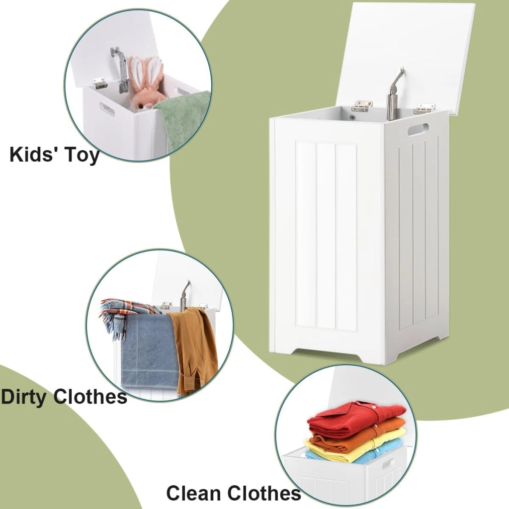 34 L Mobile Portabiancheria per Bagno, Cesto Organizzazione Lavanderia in Legno, in Stile Moderno, 30 x 30 x 61 cm, Bianco (Con Borsa Interna)