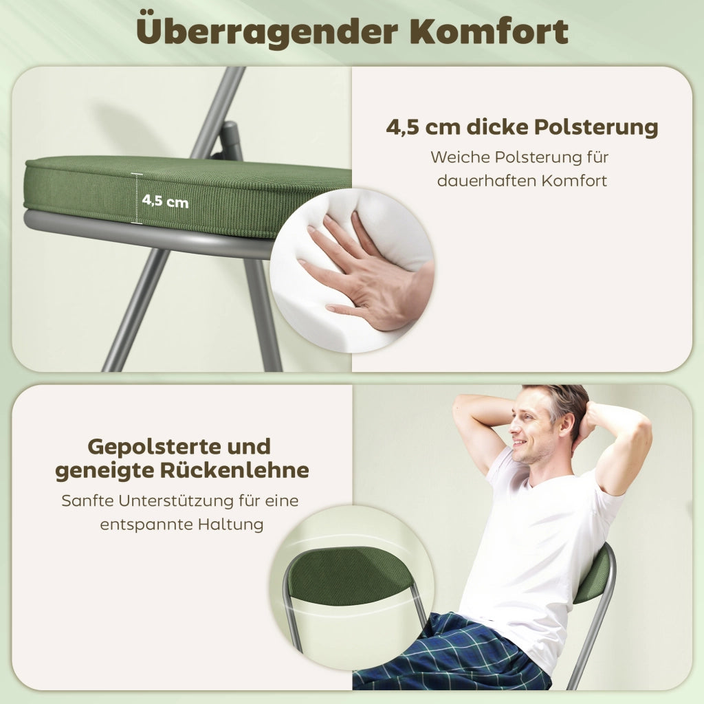 Set 4 Sedie Pieghevoli Imbottite ¨C Minimal ¨C Verde, Tessuto Cord, Struttura in Metallo