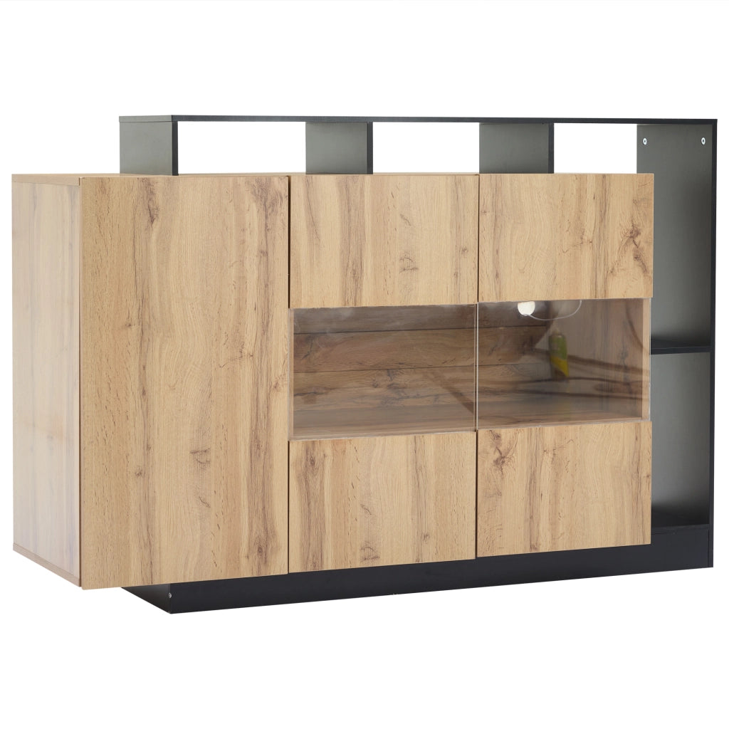 Credenza LED 140 x 44 x 94 cm in MDF effetto legno; con ripiani e controllo Bluetooth