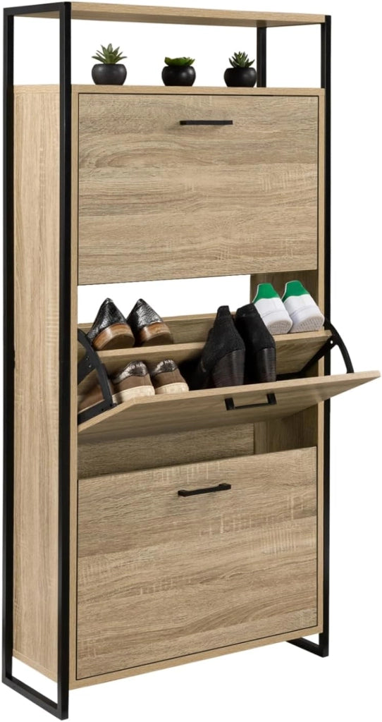 Scarpiera LUIS a 3 ante con ripiano superiore dal design industriale
