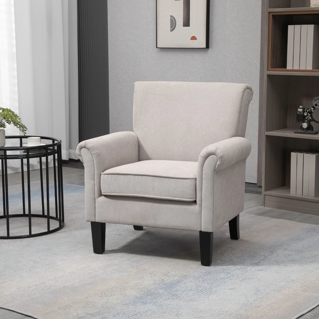Poltrona d'Arredo in Stile Nordico con Braccioli, in Legno e Poliestere, 79x78x87 cm, Grigio e Marrone