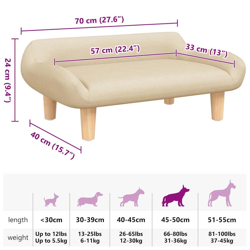 Cuccia per cani a forma di cesto comoda 70 x 40 x 24 cm tessuto color crema 02_0042786