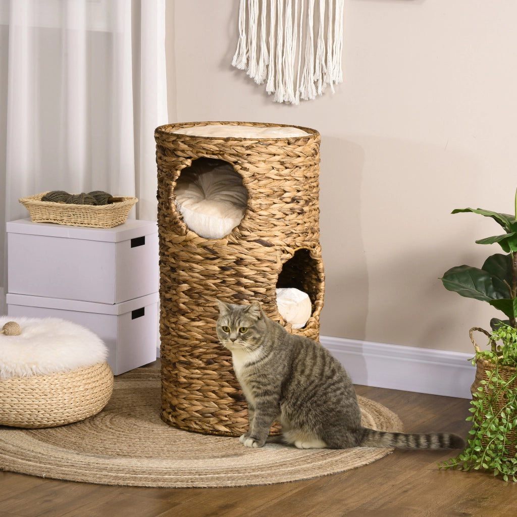 Casetta per Gatti con 3 Livelli e 3 Ingressi ¨C zephmum ¨C Marrone Chiaro e Crema 40x40x73