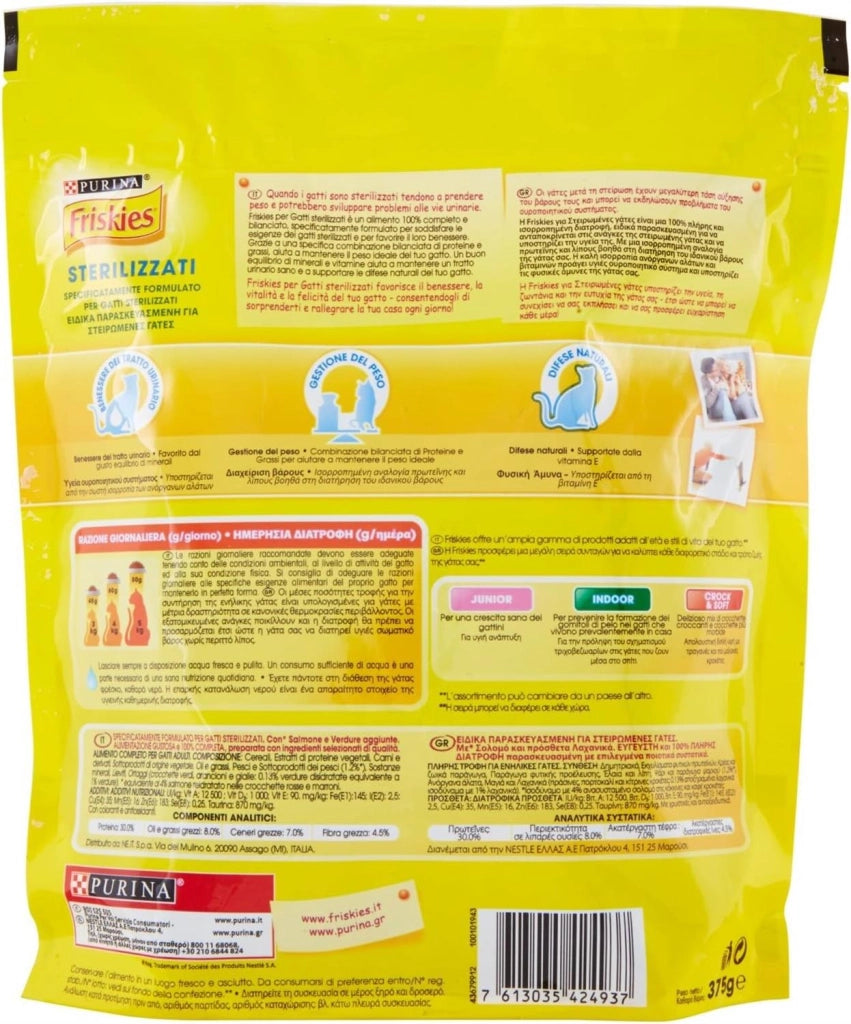 FRISKIES SET 12 PZ CROCCHETTE PER GATTI STERILIZZATI CON SALMONE E TONNO 375 GR