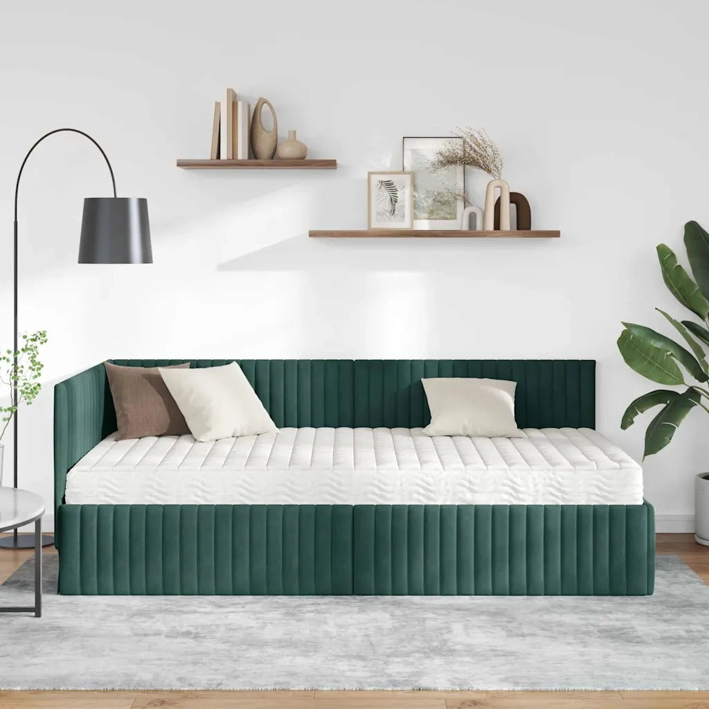 Struttura Letto Angolare con Materasso 2 pcs Verde Velluto 3393820