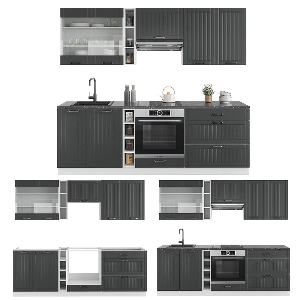Cucina componibile Fame-Line Antracite rustico/Bianco 235 cm senza piano di lavoro Vicco
