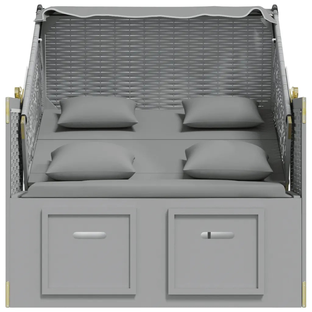 Strandkorb con Cuscini in Polyrattan e Legno Massello Grigio 318659