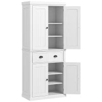 Credenza da cucina alta, con ripiani regolabili, 4 porte, grande cassetto, 76,2 x 40,2 x 183 cm Bianco