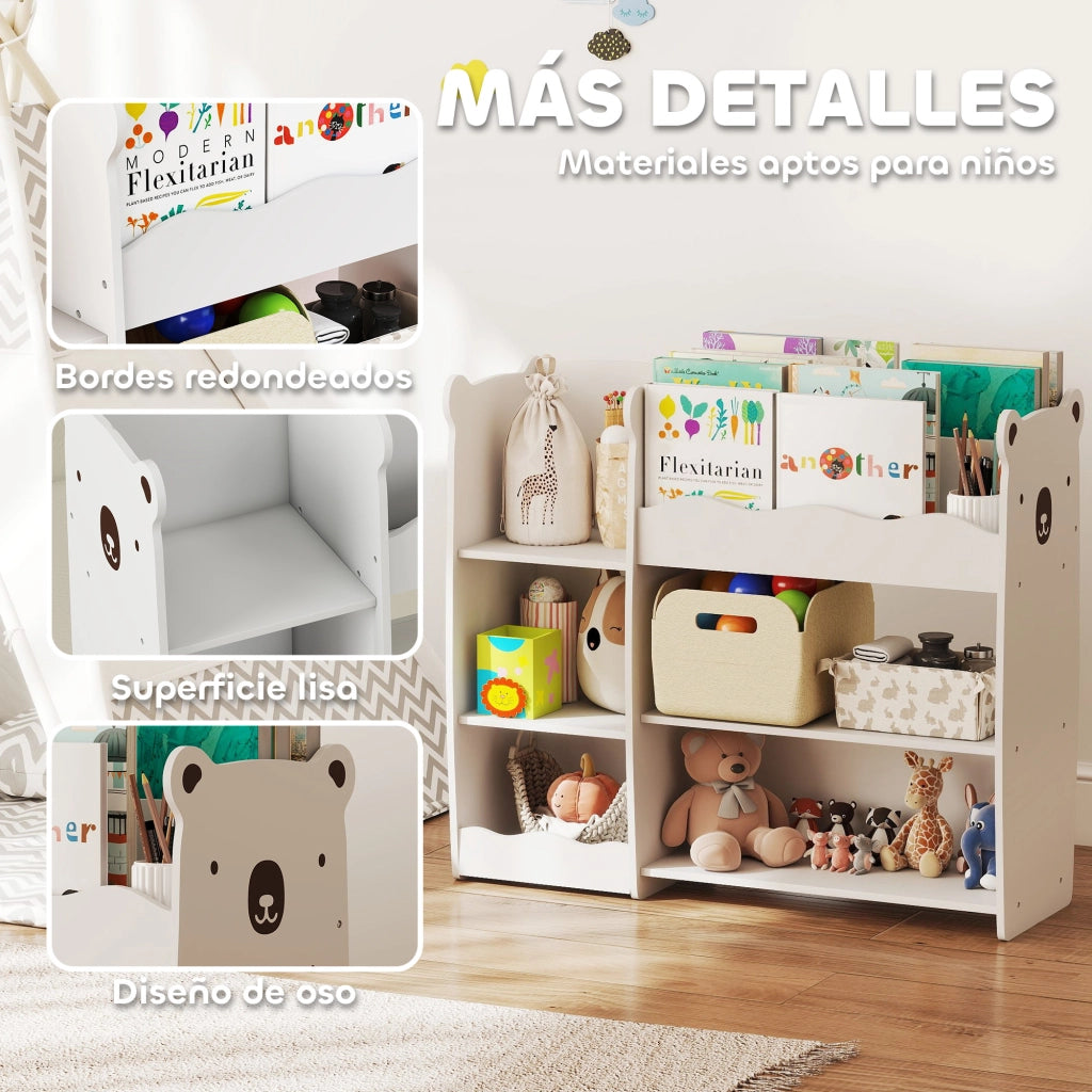 Libreria Bambini Scaffale Giocattoli ¨C Xylo ¨C Bianco Legno Ripiani Aperti Orsetto
