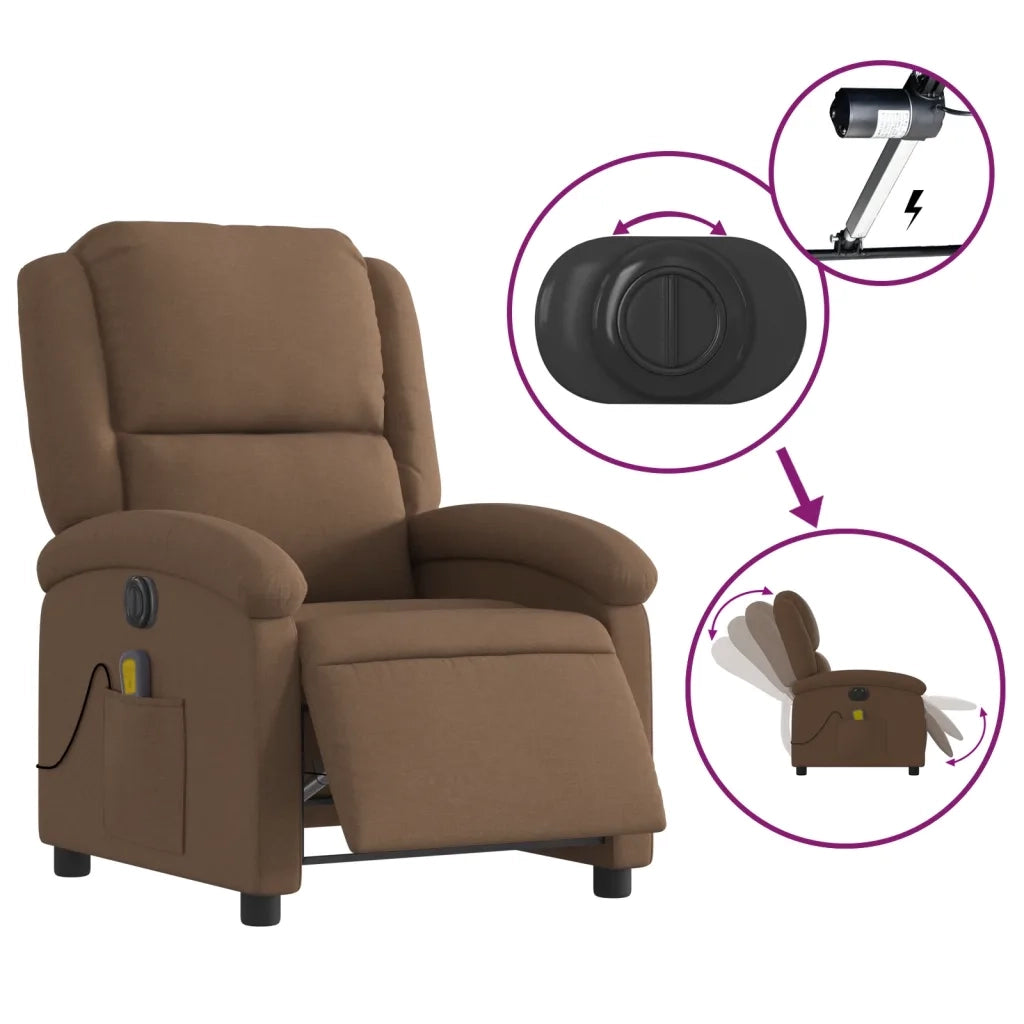 Poltrona Massaggiante | Sedia Relax Reclinabile Elettrica Marrone in Tessuto