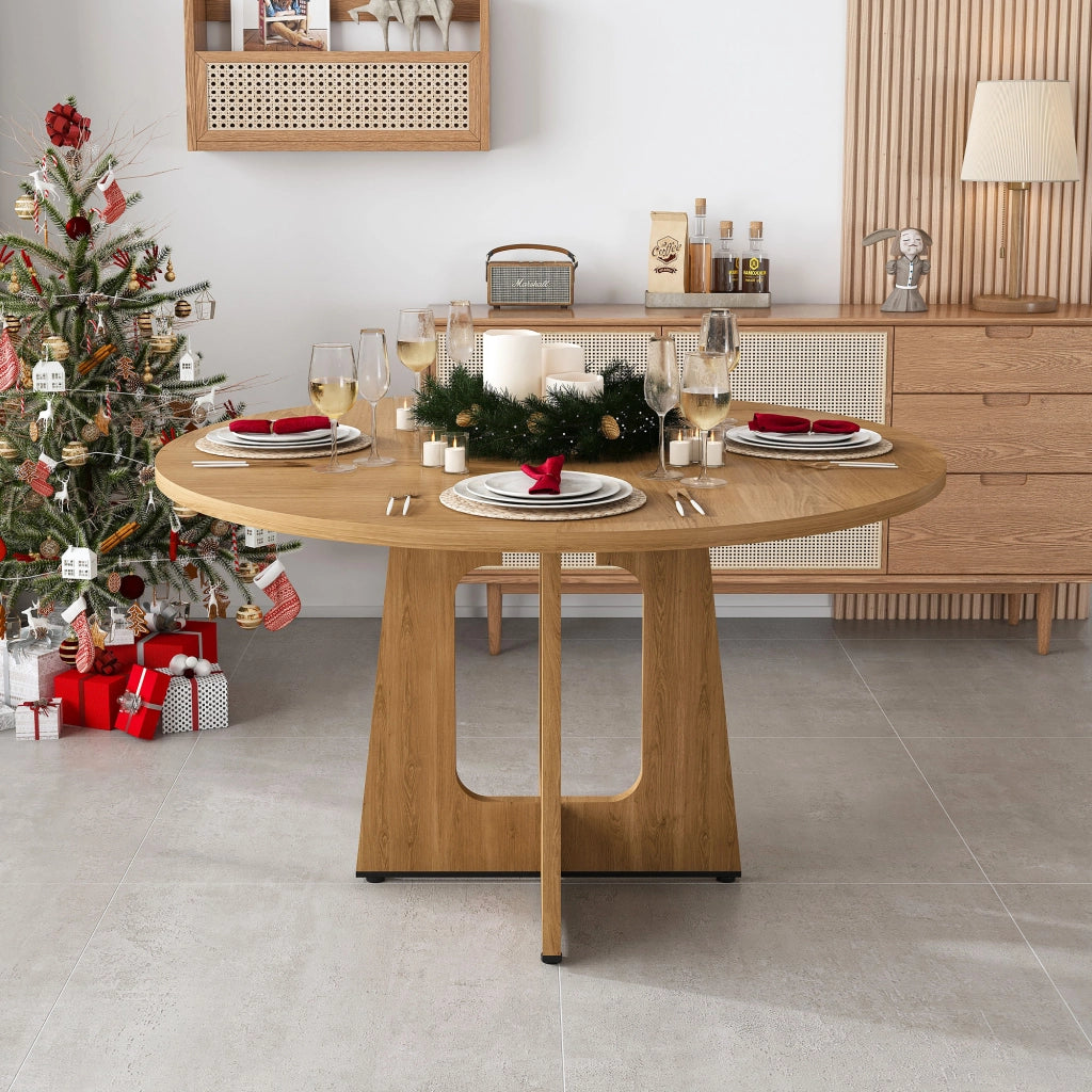 Tavolo da pranzo rotondo per 4-6 persone con piano stabile in MDF effetto rovere, per cucina e sala da pranzo 120 × 76 cm