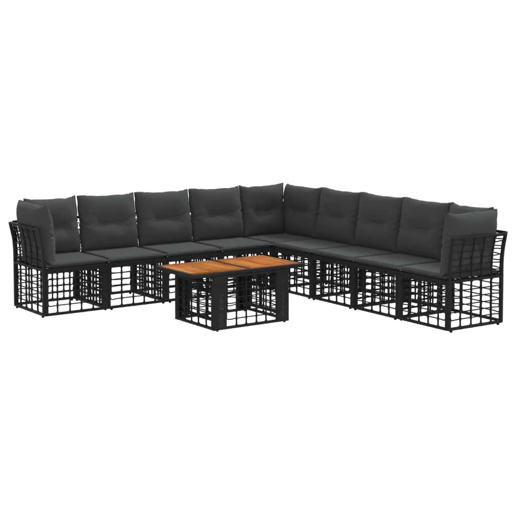 Set Divano da Giardino 10 pz Nero e Grigio scuro polyrattan 3437873
