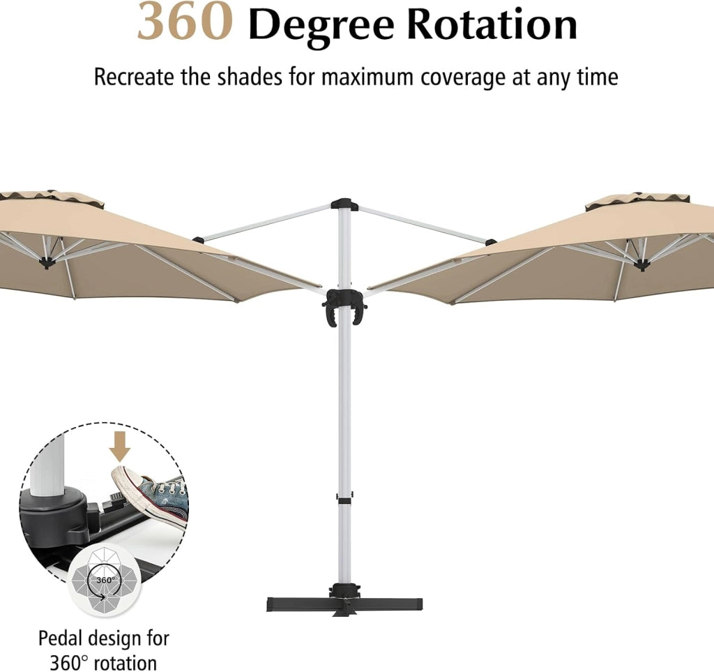 Ombrellone da Giardino Rotondo 3x3, Ombrellone da Balcone Girevole a 360°, Ombrellone Parasole con Manovella, Inclinabile e Regolabile, Ombrellone da Cortile, Terrazza, Ø 340 cm, senza Base