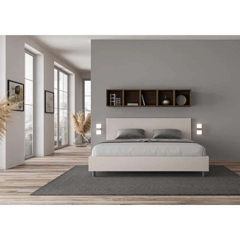 Letto imbottito Matrimoniale 200x210 cm Adele - Bianco,Similpelle,Contenitore
